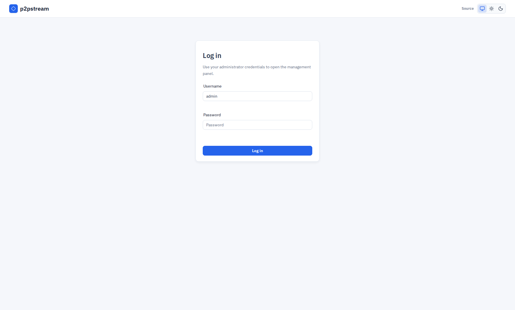 p2pstream login page with username and password fields